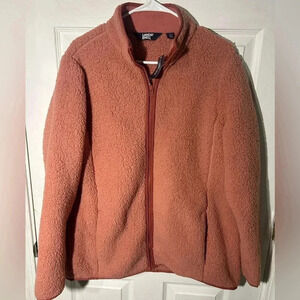 Lands End Sherpa Fleece Full Zip Up Womens Large Jacket Soft - Dark Rose Clay